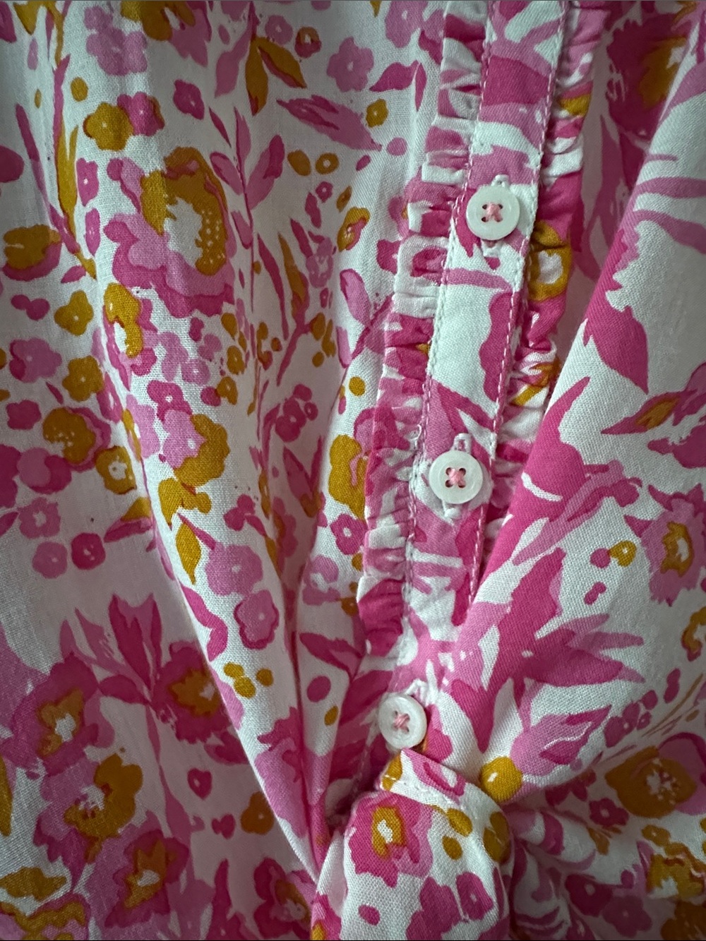 Poupette St Barth Pink and Yellow Floral V-Neck Button Blouse - Size M/L NWT - Picture 6 of 9